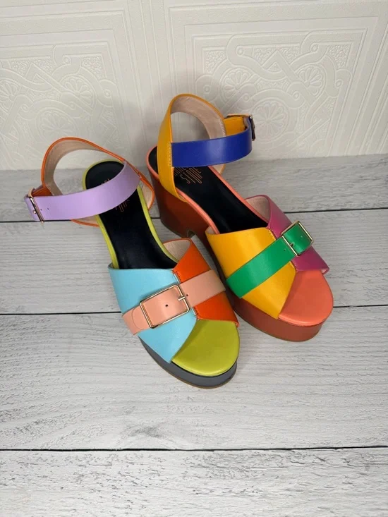 Charlotte Stone Raf Multicolor Leather Platform Sandals 7 - Picture 2 of 9
